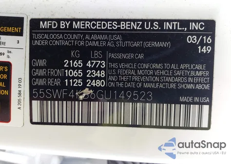 2016 Mercedes-Benz C 300 4Matic/Luxury 4Matic/Sport 4Matic from USA, damaged, VIN 55SWF4KB6GU149523